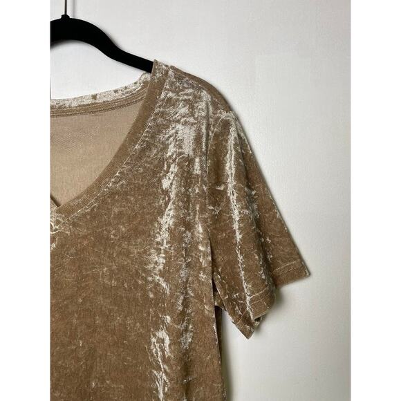 Womens Dazy Crushed Velvet Top Sz L Whimsical Holiday Short Sleeve Gold T Shirt - Picture 4 of 12